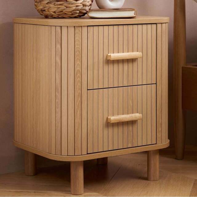 Birlea Axel 2 Drawer Fluted Bedside Table - Brown - Wilko - image 1