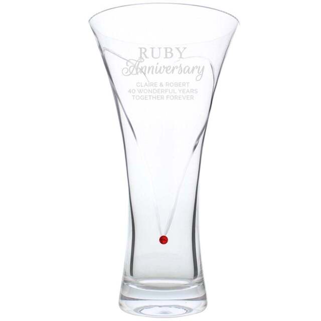 Personalised Memento Personalised Ruby Anniversary Large Hand Cut Diamante Heart Vase - Size: 1.4 x 2.5 x 1.4cm - Clear - Wilko - image 1