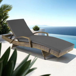 tectake Oceane Natural 5 Level Adjustable Aluminium Frame Sun Lounger - Size: 74.5 x 62 x 190cm - Brown - Wilko - thumbnail 1