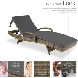 tectake Oceane Natural 5 Level Adjustable Aluminium Frame Sun Lounger - Size: 74.5 x 62 x 190cm - Brown - Wilko - thumbnail 4