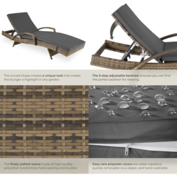 tectake Oceane Natural 5 Level Adjustable Aluminium Frame Sun Lounger - Size: 74.5 x 62 x 190cm - Brown - Wilko - thumbnail 6