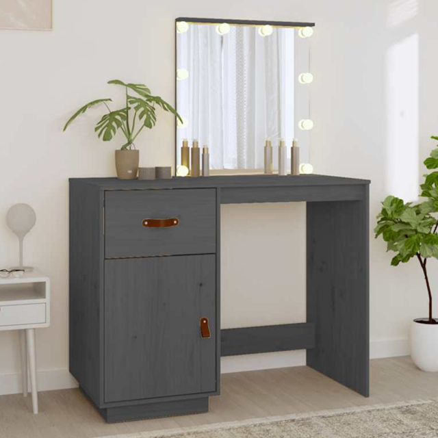 vidaXL Single Door Single Drawer Grey Solid Wood Pine Dressing Table with LED Mirror - Size: 133.5 x 95 x 50cm - Wilko - image 1
