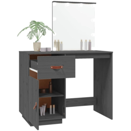 vidaXL Single Door Single Drawer Grey Solid Wood Pine Dressing Table with LED Mirror - Size: 133.5 x 95 x 50cm - Wilko - thumbnail 6
