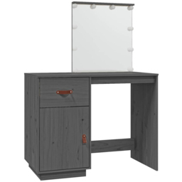 vidaXL Single Door Single Drawer Grey Solid Wood Pine Dressing Table with LED Mirror - Size: 133.5 x 95 x 50cm - Wilko - thumbnail 3