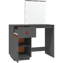 vidaXL Single Door Single Drawer Grey Solid Wood Pine Dressing Table with LED Mirror - Size: 133.5 x 95 x 50cm - Wilko - thumbnail 4