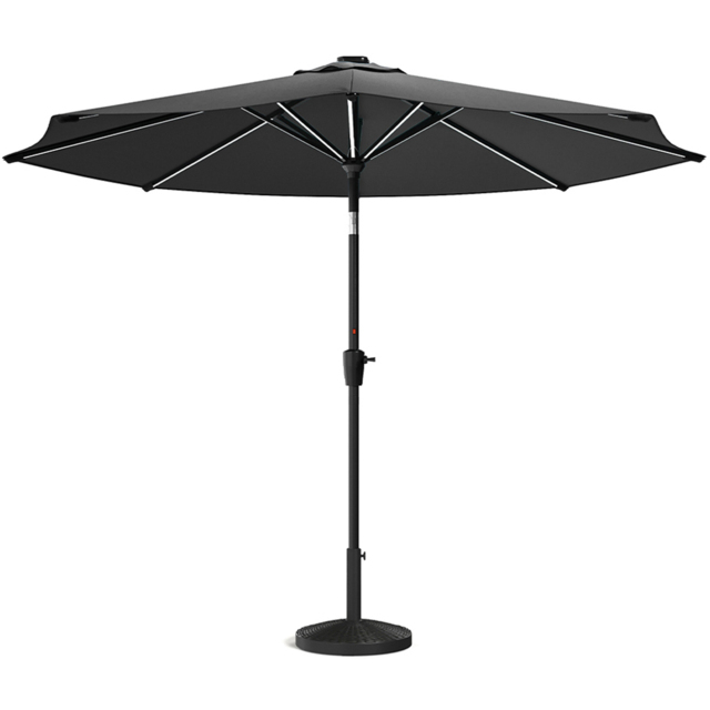 Living and Home Dark Grey Solar LED Crank and Tilt Parasol with Resin Woven Base 3m - Wilko - image 1