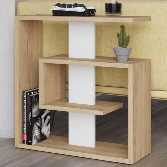 Decortie Saly Oak and White Modern Side End Table - Size: 57 x 55 x 20cm - Multi - Wilko - image 1