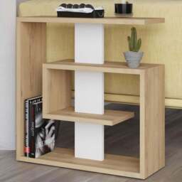 Decortie Saly Oak and White Modern Side End Table - Size: 57 x 55 x 20cm - Multi - Wilko - thumbnail 1