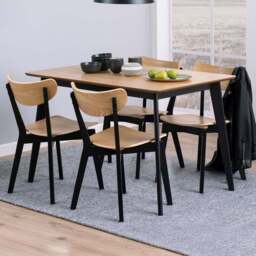 Florence Roxby 4 Seater Dining Table Set Oak and Black - Oak & Black - Wilko