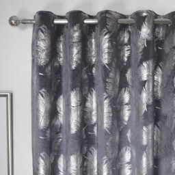 Divante Charcoal Plume Metallic Feather Eyelet Curtains 168 x 183cm - Size: W 168 x D 183cm - Wilko - thumbnail 4