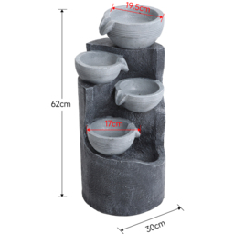 Living and Home 4 Tier LED Bowl Rockery Solar Powered Outdoor Waterfall Fountain - Size: 62 x 30 x 30cm - Grey - Wilko - thumbnail 7