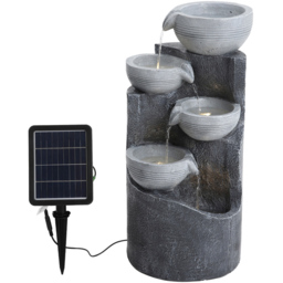 Living and Home 4 Tier LED Bowl Rockery Solar Powered Outdoor Waterfall Fountain - Size: 62 x 30 x 30cm - Grey - Wilko - thumbnail 1