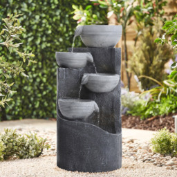 Living and Home 4 Tier LED Bowl Rockery Solar Powered Outdoor Waterfall Fountain - Size: 62 x 30 x 30cm - Grey - Wilko - thumbnail 3