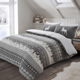 Velosso Single Grey Nordic Teddy Fleece Duvet Set - Wilko
