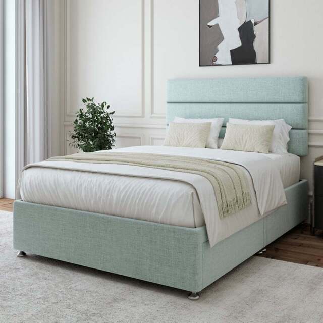 Bedmaster Double Duck Egg Linen 2 Drawer Divan Base - Blue - Wilko - image 1
