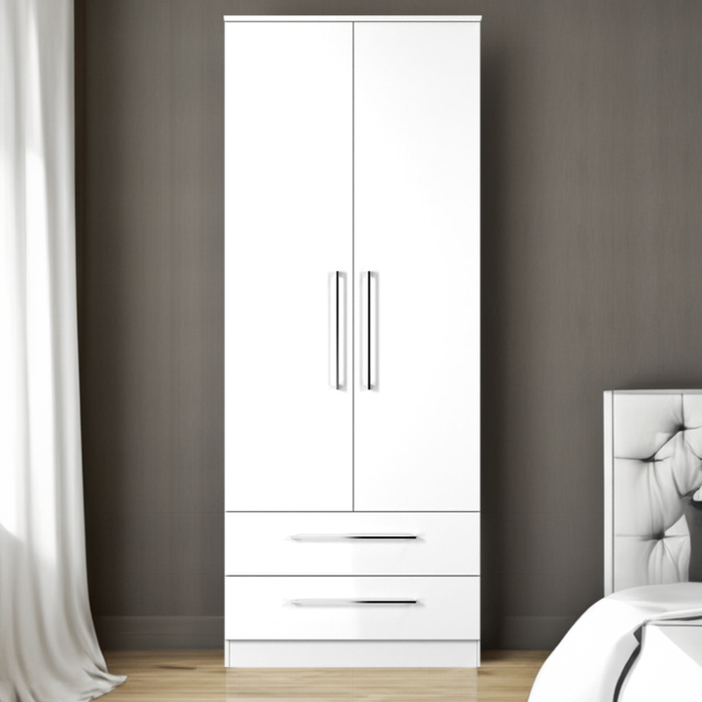 Crowndale Worcester 2 Door 2 Drawer White Wardrobe Ready Assembled - Size: 2 Door, 2 Drawer - Wilko - image 1