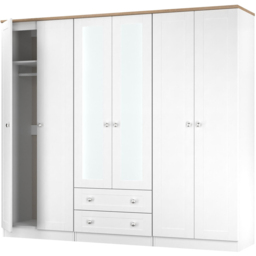 Crowndale Sussex 6 Door 2 Drawer White Ash and Bardolino Oak Tall Mirror Wardrobe Ready Assembled - White Ash & Bardolino Oak - Wilko - thumbnail 5