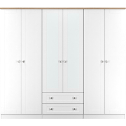 Crowndale Sussex 6 Door 2 Drawer White Ash and Bardolino Oak Tall Mirror Wardrobe Ready Assembled - White Ash & Bardolino Oak - Wilko - thumbnail 3
