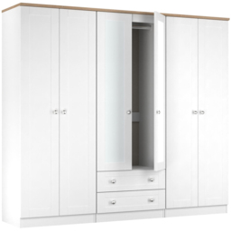 Crowndale Sussex 6 Door 2 Drawer White Ash and Bardolino Oak Tall Mirror Wardrobe Ready Assembled - White Ash & Bardolino Oak - Wilko - thumbnail 6