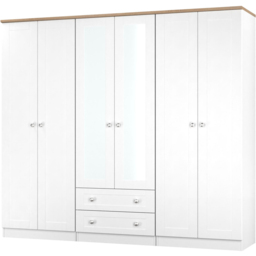 Crowndale Sussex 6 Door 2 Drawer White Ash and Bardolino Oak Tall Mirror Wardrobe Ready Assembled - White Ash & Bardolino Oak - Wilko - thumbnail 4