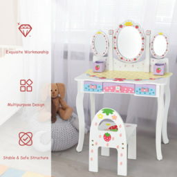 Costway Kids 3 Drawer White Dressing Table and Chair Set with 3 Mirrors - Size: 70 x 34 x 105cm - Wilko - thumbnail 5