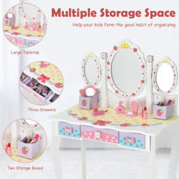 Costway Kids 3 Drawer White Dressing Table and Chair Set with 3 Mirrors - Size: 70 x 34 x 105cm - Wilko - thumbnail 7