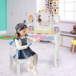 Costway Kids 3 Drawer White Dressing Table and Chair Set with 3 Mirrors - Size: 70 x 34 x 105cm - Wilko - thumbnail 4