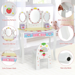 Costway Kids 3 Drawer White Dressing Table and Chair Set with 3 Mirrors - Size: 70 x 34 x 105cm - Wilko - thumbnail 6