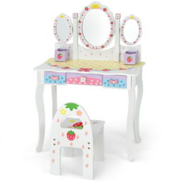 Costway Kids 3 Drawer White Dressing Table and Chair Set with 3 Mirrors - Size: 70 x 34 x 105cm - Wilko - thumbnail 3