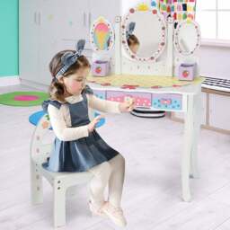 Costway Kids 3 Drawer White Dressing Table and Chair Set with 3 Mirrors - Size: 70 x 34 x 105cm - Wilko - thumbnail 1
