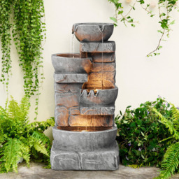Teamson Home Peaktop Outdoor Stacked Stone Fountain - Size: 84.5 x 38.7 x 39.4cm - Grey - Wilko - thumbnail 3