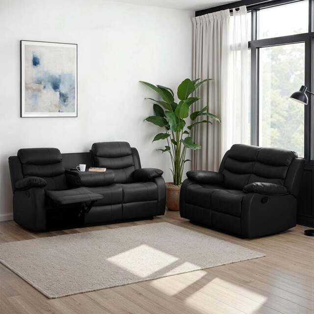 Seconique Roma 5 Seater Black PU Sofa Set - Wilko - image 1