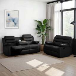 Seconique Roma 5 Seater Black PU Sofa Set - Wilko