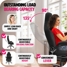 tectake Springsteen Black Height Adjustable Office Chair - Size: 131.5 x 70 x 67cm - Wilko - thumbnail 5