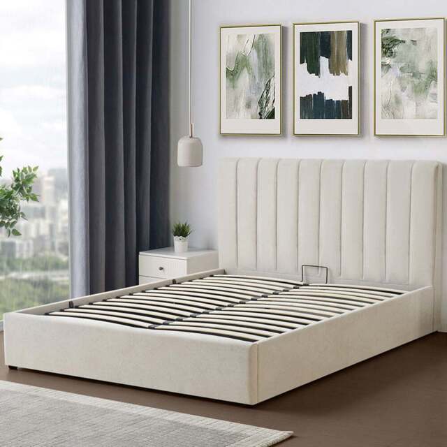 Brooklyn Evelynne King Size Beige Linen Ottoman Bed - Yellow - Wilko - image 1