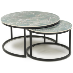 Delta Reflective Green Round Nest of Tables Set of 2 - Size: 45 x 80 x 80cm - Shankar - Wilko - thumbnail 3