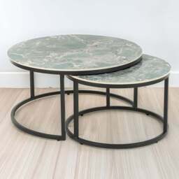 Delta Reflective Green Round Nest of Tables Set of 2 - Size: 45 x 80 x 80cm - Shankar - Wilko