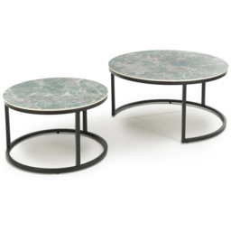 Delta Reflective Green Round Nest of Tables Set of 2 - Size: 45 x 80 x 80cm - Shankar - Wilko - thumbnail 4