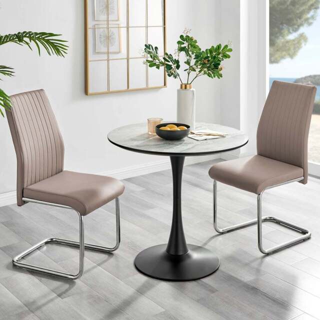 Furniturebox Elissa Fontana Marble Effect 2 Seater Round Dining Set White Cappuccino and Chrome - Wilko - image 1