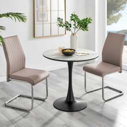 Furniturebox Elissa Fontana Marble Effect 2 Seater Round Dining Set White Cappuccino and Chrome - Wilko - thumbnail 1