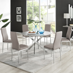 Furniturebox Arona Valera Concrete Effect 6 Seater Round Dining Set Grey Cappuccino and Chrome - Brown - Wilko - thumbnail 1