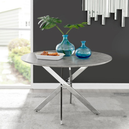 Furniturebox Arona Valera Concrete Effect 6 Seater Round Dining Set Grey Cappuccino and Chrome - Brown - Wilko - thumbnail 3