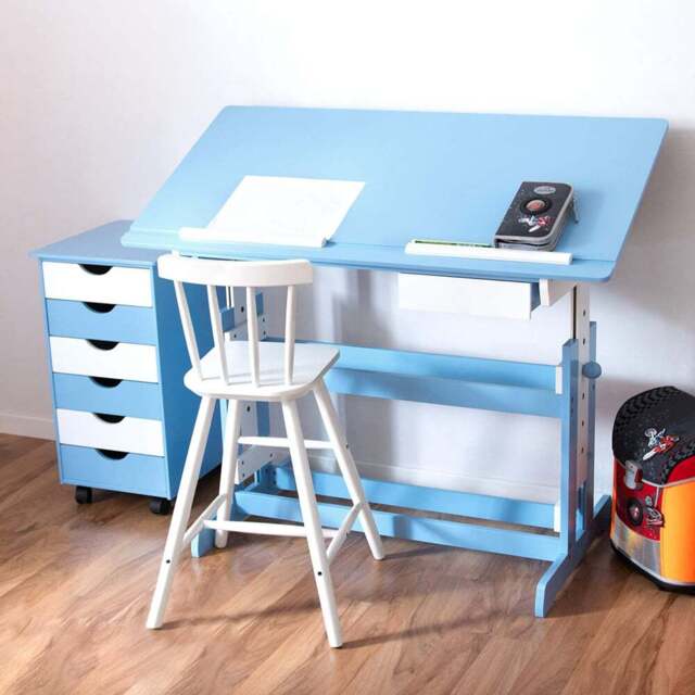 tectake 6 Drawer Blue Height Adjustable Kids Desk - Size: 94 x 55 x 109cm - Wilko - image 1