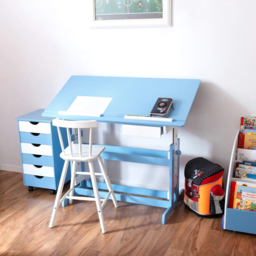 tectake 6 Drawer Blue Height Adjustable Kids Desk - Size: 94 x 55 x 109cm - Wilko - thumbnail 7