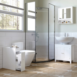 Portland 2 Drawer White Slim Floor Cabinet - Size: 17 x 48 x 58cm - Wilko - thumbnail 7