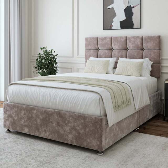 Bedmaster Small Double Silver Chenille 2 Drawer Divan Base with Pearl Headboard - Wilko - image 1
