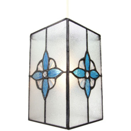 Happy Homewares Clear Glass Traditional Tiffany Style Pendant Shade with Teal Panels - Size: 21 x 14 x 14cm - Green - Wilko - thumbnail 6