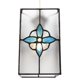 Happy Homewares Clear Glass Traditional Tiffany Style Pendant Shade with Teal Panels - Size: 21 x 14 x 14cm - Green - Wilko - thumbnail 4