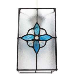 Happy Homewares Clear Glass Traditional Tiffany Style Pendant Shade with Teal Panels - Size: 21 x 14 x 14cm - Green - Wilko