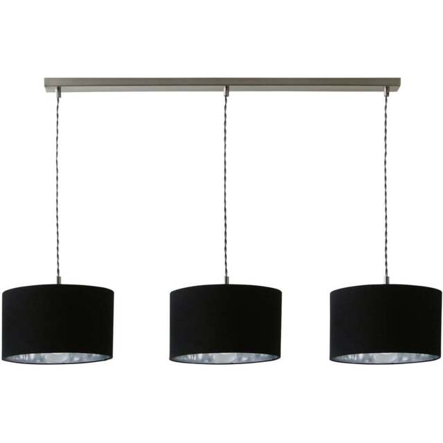 ValueLights Reni Black and Chrome Drum Shade 3 Drop Bar Chrome Diner LED Ceiling Light - Size: 123.5 x 98 x 25cm - Wilko - image 1